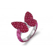 Delicate French Micro Pave Butterfly Rings Featuring Vivid Red Rubies & Sparkling Diamonds