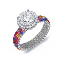 Custom Delicate French Pave Halo Diamonds & Multi-Colored Gemstone Rings