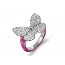 Delicate French Micro Pave Butterfly Rings Featuring Vivid Red Rubies & Sparkling Diamonds