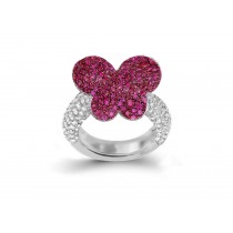 Delicate French Micro Pave Butterfly Rings Featuring Vivid Red Rubies & Sparkling Diamonds