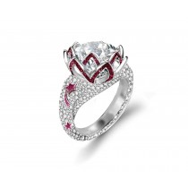 Delicate French Micro Pave Flower & Star Rings Featuring Vivid Red Rubies & Sparkling Diamonds