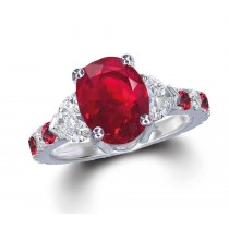 Three Stone Rings Featuring Vivid Red Ruby in Center With Sparkling Diamond Accents