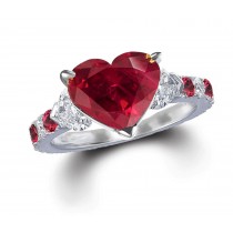 Three Stone Rings Featuring Vivid Red Ruby in Center With Sparkling Diamond Accents