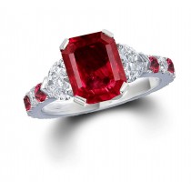 Three Stone Rings Featuring Vivid Red Ruby in Center With Sparkling Diamond Accents