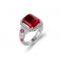 Delicate French Micro Pave Floral Rings Featuring Vivid Red Rubies & Sparkling Diamonds