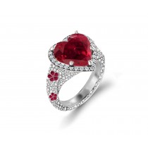 Delicate French Micro Pave Flower Rings Featuring Vivid Red Rubies & Sparkling Diamonds