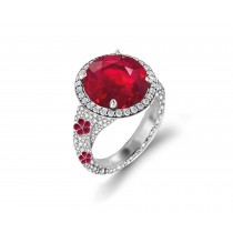 Delicate French Micro Pave Flower Rings Featuring Vivid Red Rubies & Sparkling Diamonds