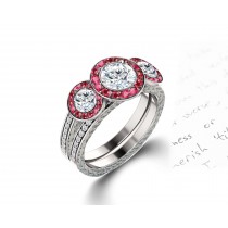 Delicate Micro Pave Halo Fiery Red Ruby and Sparkling Diamond Engagement Rings