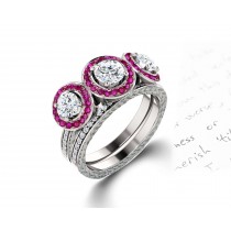 Delicate Micro Pave Halo Fiery Red Ruby and Sparkling Diamond Engagement Rings