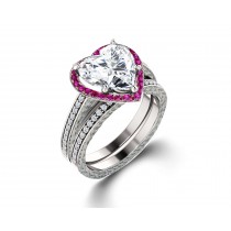Delicate Micro Pave Halo Heart Red Ruby and Sparkling Diamond Engagement Rings
