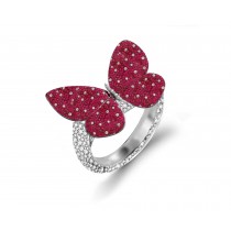 Delicate French Micro Pave Butterfly Rings Featuring Vivid Red Rubies & Sparkling Diamonds