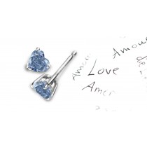 Rich Colored Diamonds Designer Collection - Blue Colored Diamonds & White Diamonds Heart Blue Diamond Gold or Platinum Earrings