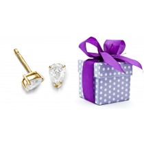 Platinum 14K Yellow Gold Studs with Pear Diamonds