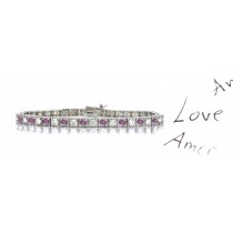 Rows of Pink Colored Diamonds & White Diamonds Fancy Blue Diamond Bracelet and Necklace