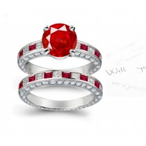 Genuine Hand-Made: Round Ruby & Princess Cut Diamond & Square Ruby Accent Ring & Band Information, Free Shiping 265 Days A Year