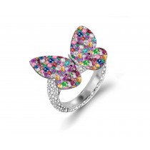 Delicate French Micro Pave Butterfly Rings Collection Featuring Vibrant Rainbow Colored Sapphires & Diamonds