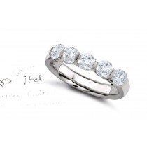 Five Stone Round Diamond Bar Set Diamond Anniversary Ring in Gold