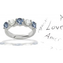 Blue Diamond & White Diamond Fancy Diamond Five Stone Wedding & Anniversary Ring in Platinum