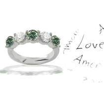 Green Diamond & White Diamond Fancy Diamond Five Stone Wedding & Anniversary Ring in Size 3 to 8