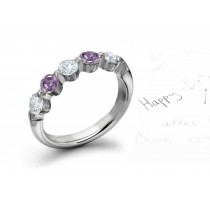 Five Stone Pink Diamond & Whit Diamonds Wedding & Anniversary Ring in Platinum & White Gold