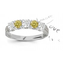 Five Stone Yellow Diamond & White Diamond Fancy Diamond Ringin Platinum & 14k Gold