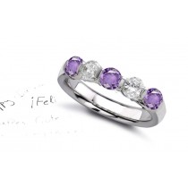 5 Stone Purple Sapphire & Diamond Bar Set Wedding Band in Platinum