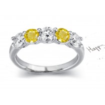 5 Stone Yellow Sapphire & Diamond Ring with Common Prongs