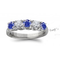 5 Stone Blue Sapphire & Diamond Crossover Ring in Platinum