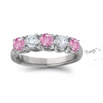 5 Stone Pink Sapphire Diamond Crossover Ring 14k White Gold
