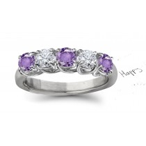 5 Stone PurpleSapphire & Diamond Crossover Ring in Fine Gold