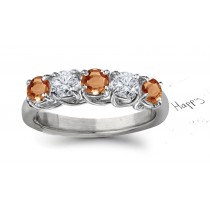 5 Stone Orange Sapphire & Diamond Crossover Ring in Platinum