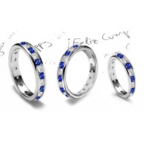 Glittering: Round Blue Sapphire and Diamond Eternity Band in Platinum Ring Size 3 to8
