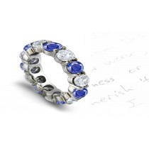 Brilliant: Prong Set Blue Sapphire & Diamond Eternity Wedding Band in Gold 1 to 5 vts tw 