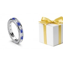 Craftsmanship: Diamond & Sapphire Channel Set Wedding Band with Halo of Side Diamonds