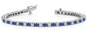 Sapphire Diamond Tennis Bracelets: Platinum Round Sapphire and Diamond Tennis Bracelet
