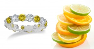 Platinum Yellow Colored Diamond Common-Prong Eternity Rings