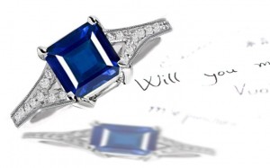 Trimmed With Pave Set Diamond Blue Sapphire Princess Cut Sapphire Engagement Ring