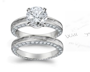 Special Design Platinum, Diamond, Floral Motif, Diamond Halo Engagement Ring & Wedding Band