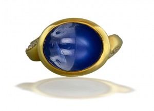 "Striking" Art Nouveau Gold Bright Blue Luscious Deeply Saturated "Vibrant" Sapphire Cabochon Ring