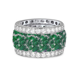 Made To Order Eternity Band Rings Featuring High Quality Diamonds & Green Emeralds