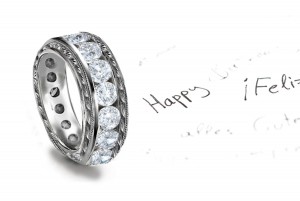 Captivating Designs: A Gold Diamond Eternity Band Repousse Dcoration Engraved Floral, Leaf and Fern Motifs Size 3 to 8