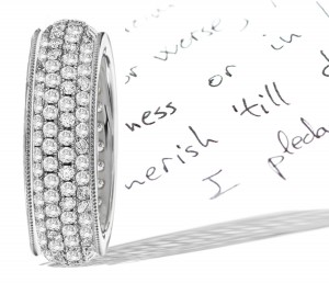 Dazzling: 6 Millimeter Wide 2 mm Depth Platinum & Diamond Ring Sparkling with 4 Rows of Diamonds