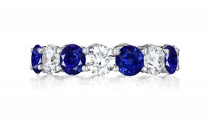 Precision Set Shared Prong Set Round Diamond & Blue Sapphire Eternity Bands