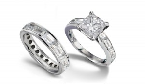 Truly Unique Princess Cut & Baguette Cut Diamond Engagement Ring & Band