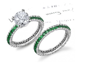 Perfect Individual Gifts: Wear This Classic French Art Deco Pave' Diamond & Emerald Ring in 14k White Gold & Platinum