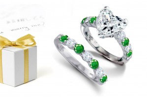  A Heart Diamond atop Emerald & Diamond Half Eternity Ring & A Delightful Right Angled Slide Down Emerald Diamond Band