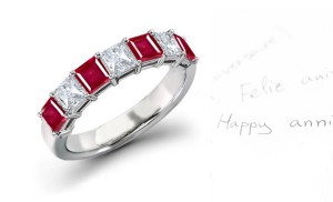 Innovative: Eight Stone Princess Cut Ruby & Diamond Wedding Band