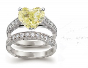 Heart Yellow Diamond Engagement & Wedding Ring