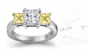 Premier Colored Diamonds Designer Collection - Yellow Colored Diamonds & White Diamonds Fancy Diamond Three Stone Engagement Rings