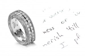 Masterwork of Craftsmanship: 2 Rows of Brilliant Round Diamonds in Wide Platinum Band & Engraved Side